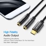 Vention Type-C  to Dual 3.5mm Female Audio Cable 0.3M Black Metal Type - Image 3